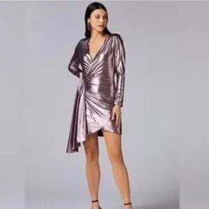 NWT Cache 8 Metallic Iridescent Pink Purple Surplice Wrap Liquid Shine Dress